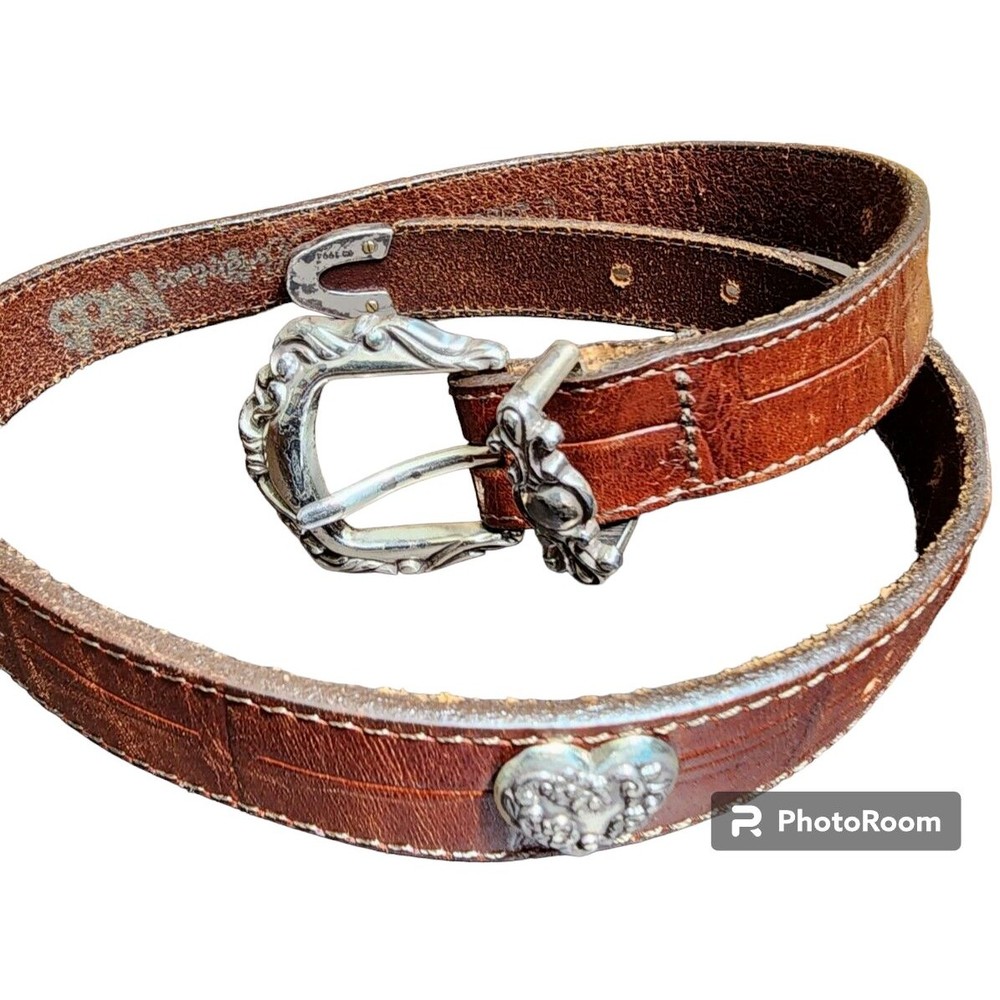 Brighton Kids Brown Leather Belt Silver Embellishments 32" Long Western